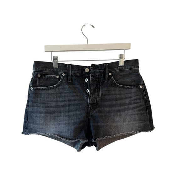 MADEWELL relaxed Button Fly high waisted Raw hems black Denim shorts size 29 - Picture 2 of 8